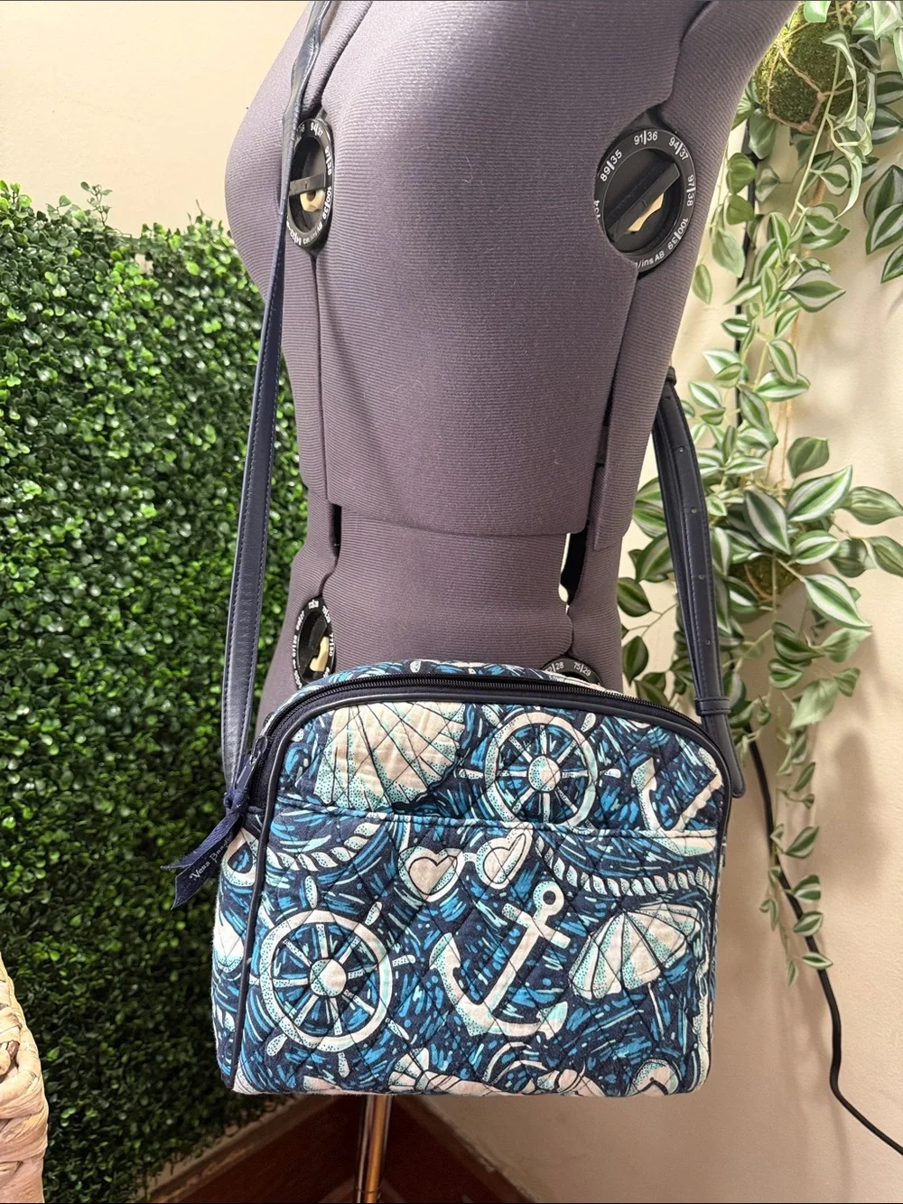 Vera Bradley Navy Blue and Cream Quilted Crossbody with Matching Wallet